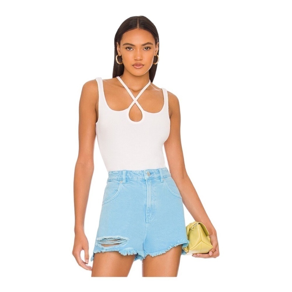 NEW Michael Lauren White Tank Top Langhorne Strappy Stretch Rib Jersey Small